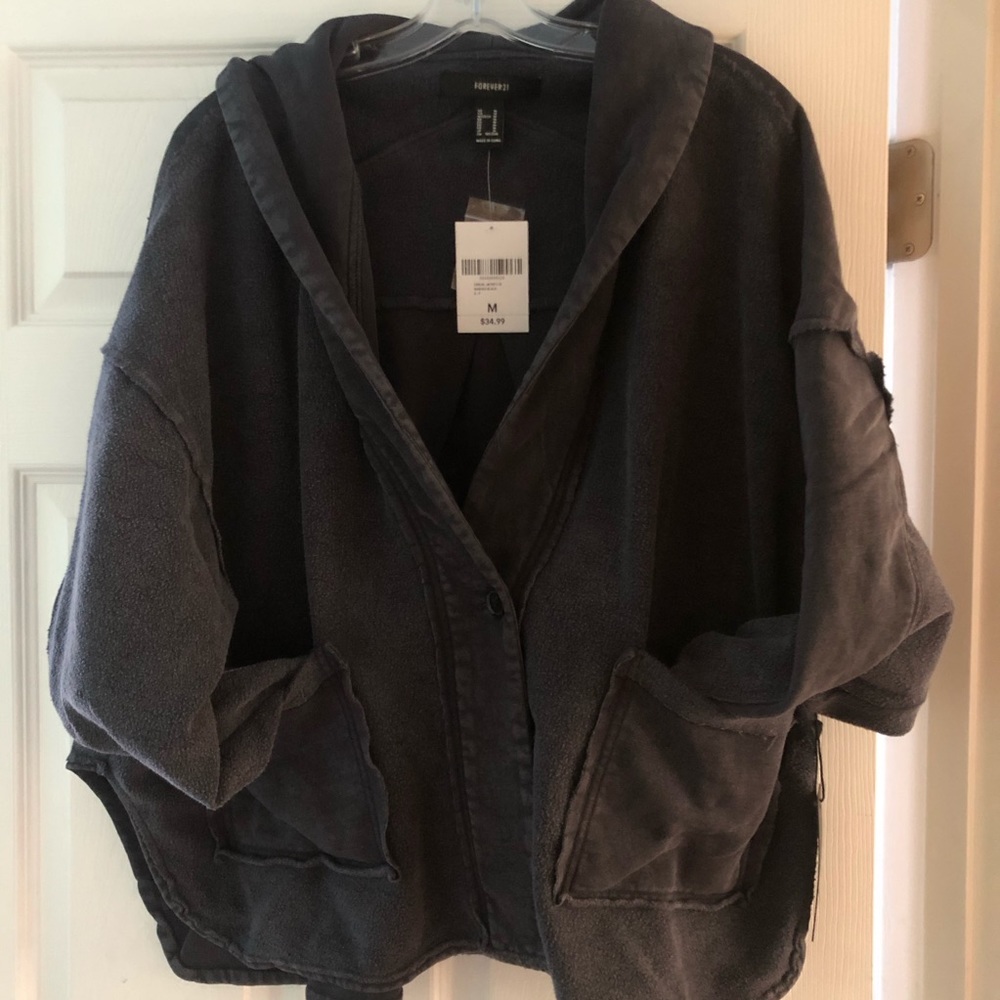 Black Patch Half Fleece Pocket Shacket Jacket